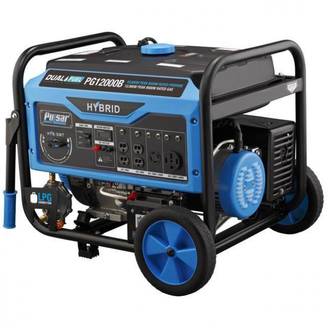 Pulsar 12,000W Dual Fuel Portable Generator with Electric Start and Switch & Go Technology, CARB Approved