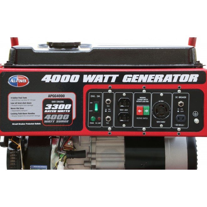 All Power 4000 Watt Generator APGG4000, 4000W  Portable Generator for Home Use Power Backup, RV Standby, Hurricane Damage Restoration Power Backup, EPA Certified