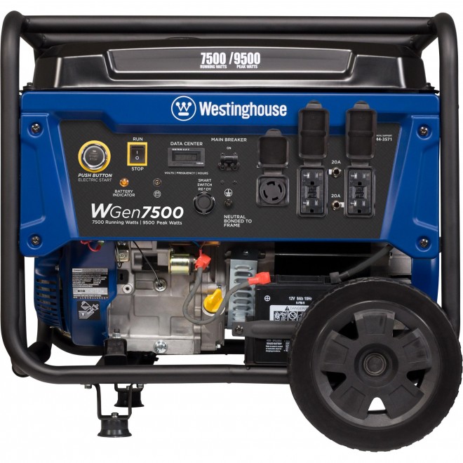 Westinghouse WGen7500 Portable Generator with Remote Electric Start - 7500 Rated Watts & 9500 Peak Watts -  Powered - CARB Compliant - Transfer Switch Ready