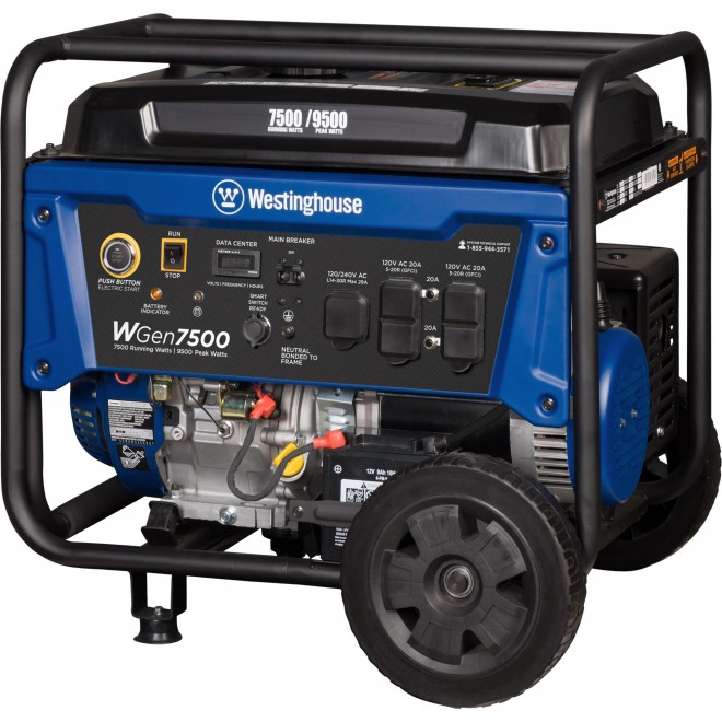 Westinghouse WGen7500 Portable Generator with Remote Electric Start - 7500 Rated Watts & 9500 Peak Watts -  Powered - CARB Compliant - Transfer Switch Ready