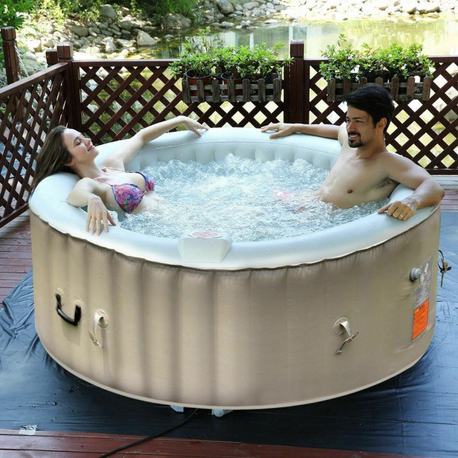 Apontus Portable Inflatable Bubble Massage Spa 4 Person Hot Tub - Black