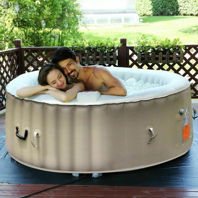 Apontus Portable Inflatable Bubble Massage Spa 4 Person Hot Tub - Black