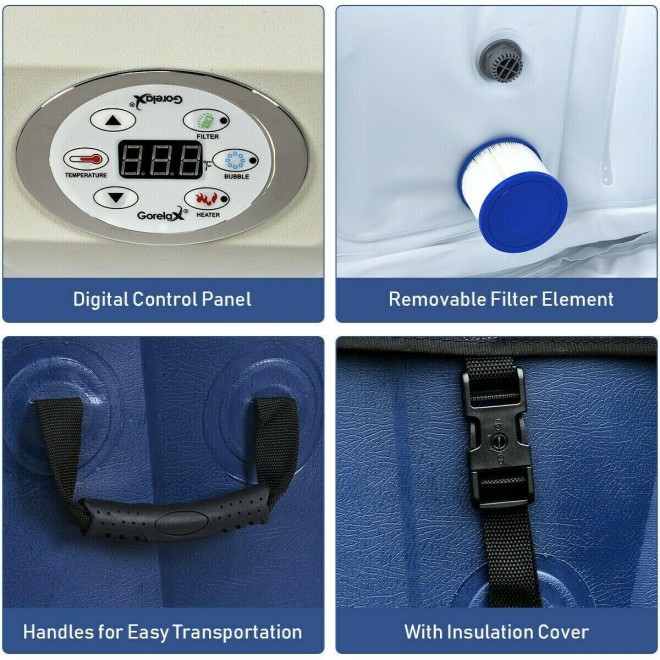 Inflatable Hot Tub Outdoor Jacuzzi Portable Spa 4 Person Hottub Massage Pool New