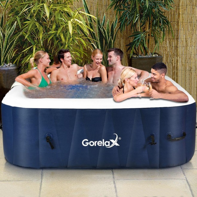 6-Person Automatic Inflatable Hot Tub Heated Bubble Portable Outdoor Spa Massage
