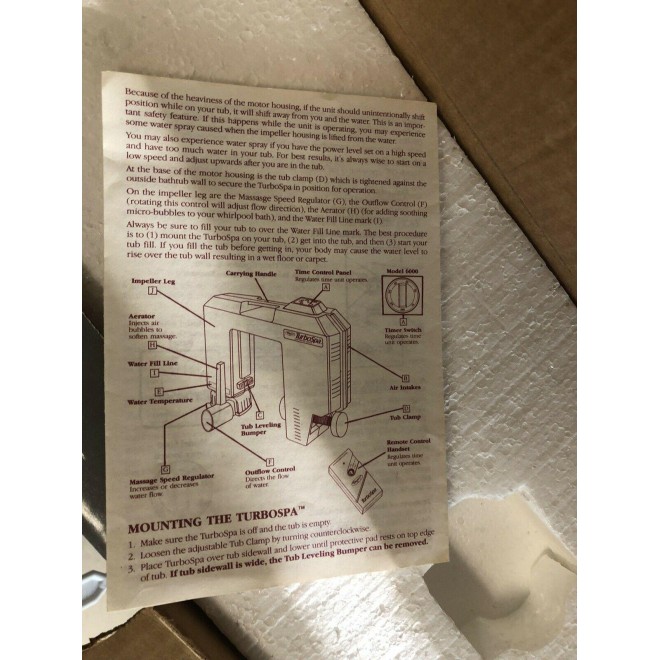 Dazey 6200 Turbo Spa Whirlpool Bathtub Water Jet w/Remote Control New Old Stock