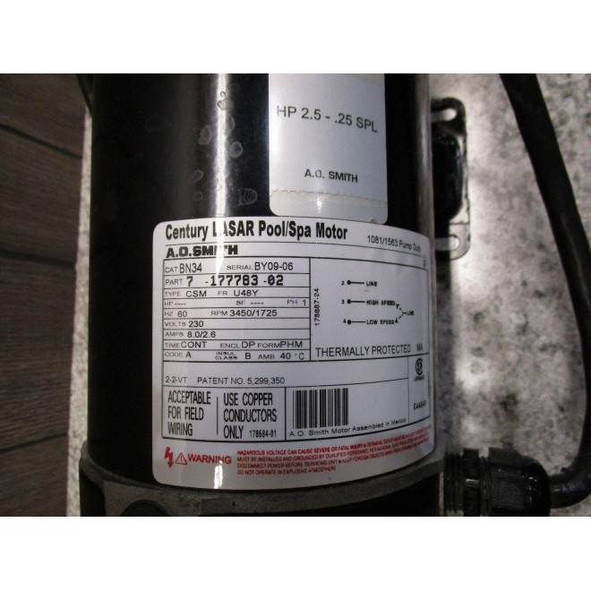 230 VOLT, 2.5 HP, 2 SPEED spa pump complete