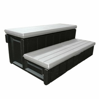 Confer 36 Inch Resin Hot Tub and Spa Steps with Storage Compartments, Gray/Black