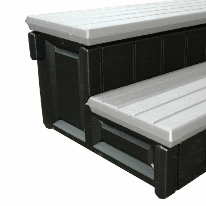 Confer 36 Inch Resin Hot Tub and Spa Steps with Storage Compartments, Gray/Black