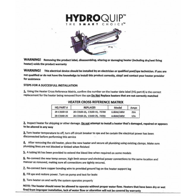 HydroQuip 26-C3160-1S 6Kw Hot Spring Heater