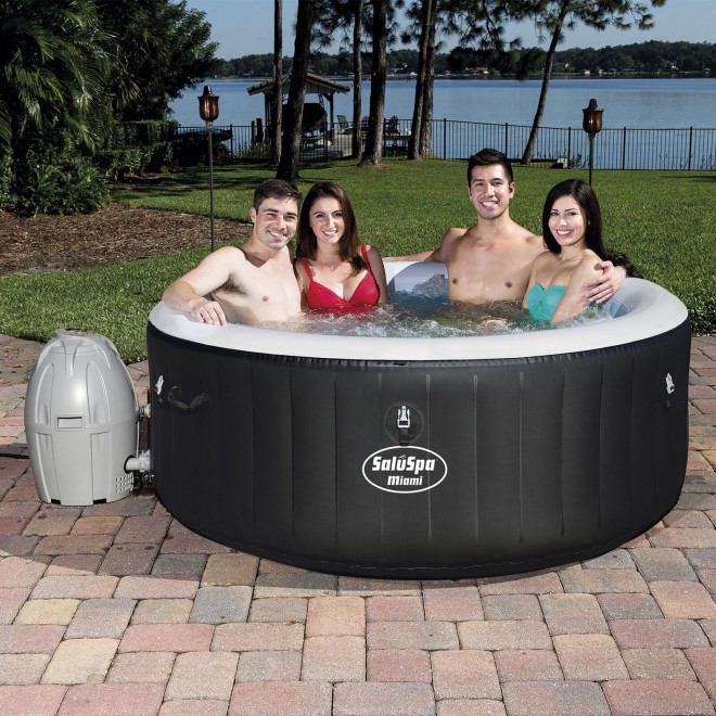 Miami Inflatable Portable Hot Tub 54124, 4 Person Lay-Z-Spa With Soothing Jets