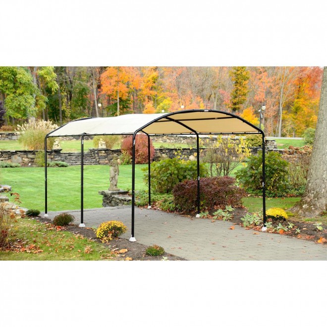10 ft. W x 18 ft. D Monarc Canopy with 2 in. Black Steel Frame and 100% Waterproof, UV-Resistant Sandstone Cover