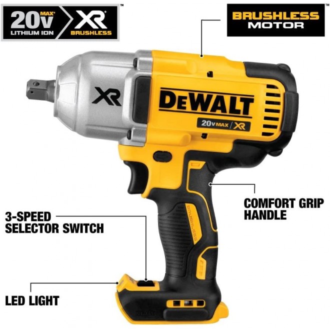 DEWALT 20V MAX XR Impact Wrench Kit, Brushless, High Torque, Detent Anvil, 1/2-Inch (DCF899P1)
