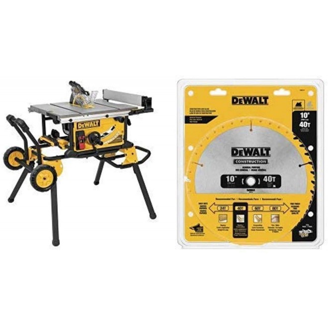 DEWALT (DWE7491RS) 10-Inch Table Saw with 32-1/2-Inch Rip Capacity + DEWALT DW3114 10-Inch 40 Tooth ATB Thin Kerf Saw Blade