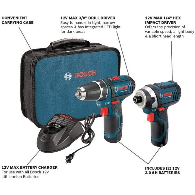 Bosch CLPK22-120 12V 2-Tool Combo Kit (Drill/Driver and Impact Driver) with 12V Max Lithium-Ions 6.0 Ah Battery