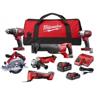 Milwaukee M18 18-Volt Lithium-Ion Cordless Combo Kit (6-Tool) with Two Batteries, Charger and Two Tool Bags