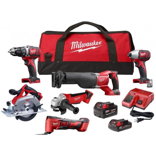 Milwaukee M18 18-Volt Lithium-Ion Cordless Combo Kit (6-Tool) with Two Batteries, Charger and Two Tool Bags