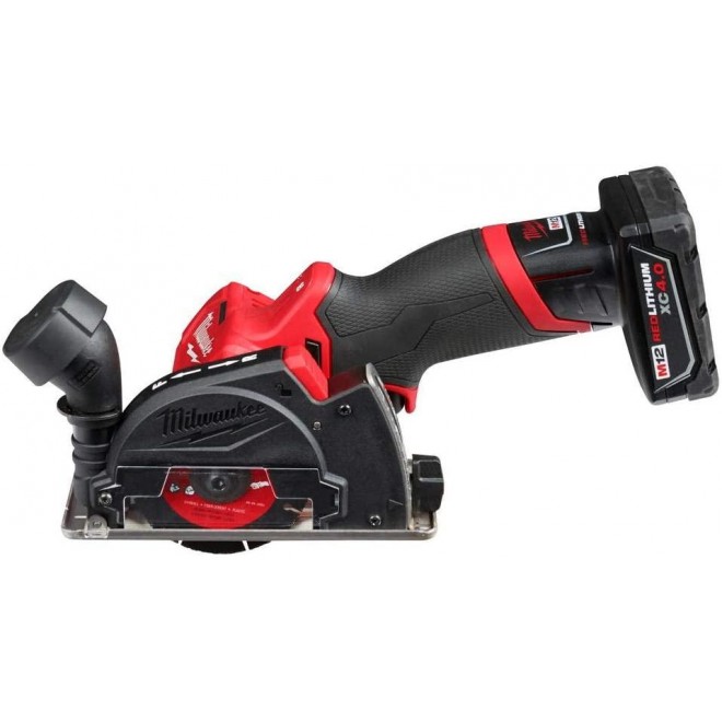 Milwaukee M12 2522-21XCH FUEL 12-Volt 3 in. Lithium-Ion Brushless Cordless Cut Off Saw Kit with One 4.0 Ah Battery, Charger, Blades, Dust Shoe and Bag