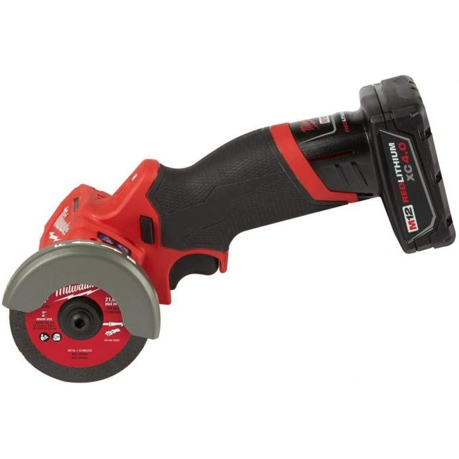Milwaukee M12 2522-21XCH FUEL 12-Volt 3 in. Lithium-Ion Brushless Cordless Cut Off Saw Kit with One 4.0 Ah Battery, Charger, Blades, Dust Shoe and Bag
