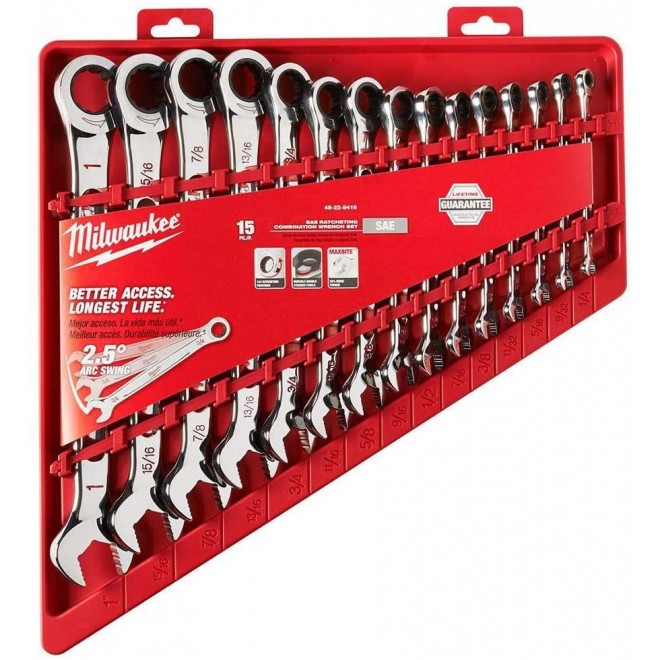 Milwaukee Electric Tools MLW48-22-9416 Ratcheting Combination Wrench Set - SAE