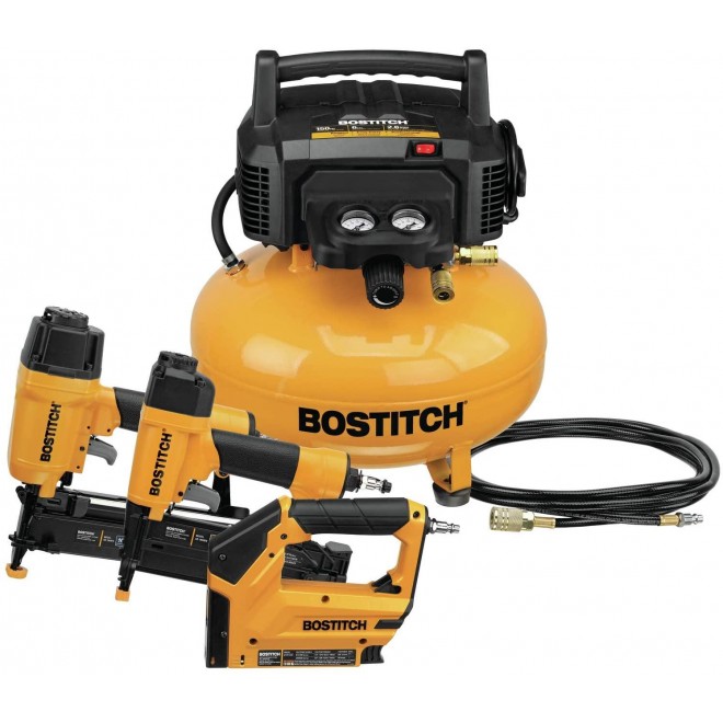BOSTITCH Air Compressor Combo Kit, 3-Tool (BTFP3KIT) & Finish Nails, Bright, 2-Inch, 16GA, 1000-Pack (SB16-2.00-1M)