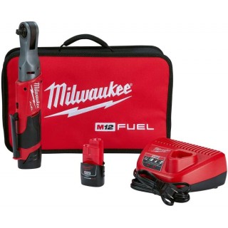 Milwaukee 2557-22 M12 FUEL 12-Volt Lithium-Ion Brushless Cordless 3/8 in. Ratchet Kit W/ (2) 2.0Ah Batteries, Charger and Tool Bag
