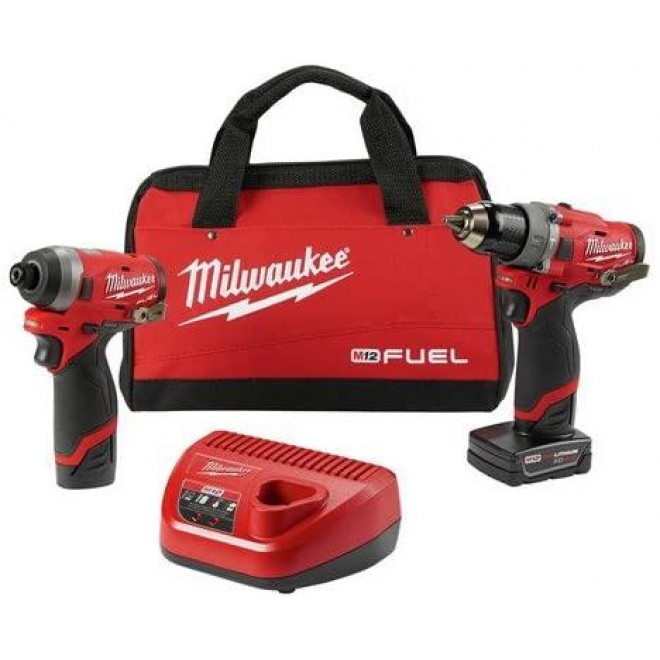 Milwaukee 2598-22 M12 FUEL 2-Tool Combo Kit: 1/2 in. Hammer Drill and 1/4 in. Hex Impact Driver