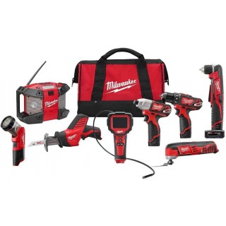 Milwaukee M12 12-Volt Lithium-Ion Cordless Combo Tool Kit (8-Tool) w/(2) 1.5Ah and (1) 3.0Ah Batteries, (1) Charger, (1) Tool Bag