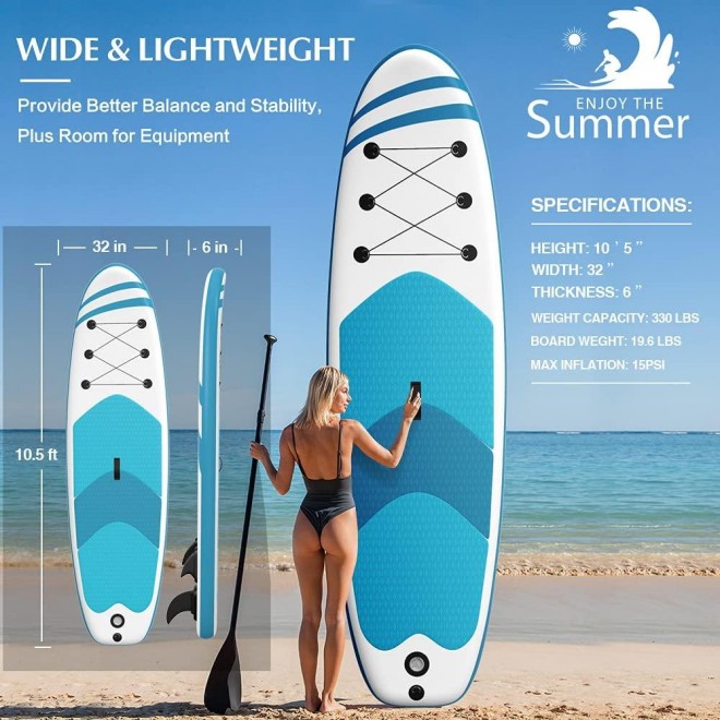 LEADNOVO Inflatable Stand Up Paddle Board 10.5' with Premium SUP Accessories, Floating Paddle, Hand Pump, Board Carrier, Drop Stitch, Traveling Board for Surfing