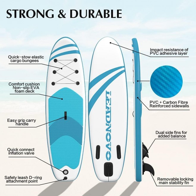LEADNOVO Inflatable Stand Up Paddle Board 10.5' with Premium SUP Accessories, Floating Paddle, Hand Pump, Board Carrier, Drop Stitch, Traveling Board for Surfing