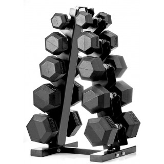 Albott 150-Pound Dumbbell Set with A-Frame Rack, a Pair of 5LB, 10LB, 15LB, 20LB, 25LB Rubber-Coated Hex Dumbbells with a 5-Tier Dumbbell Rack