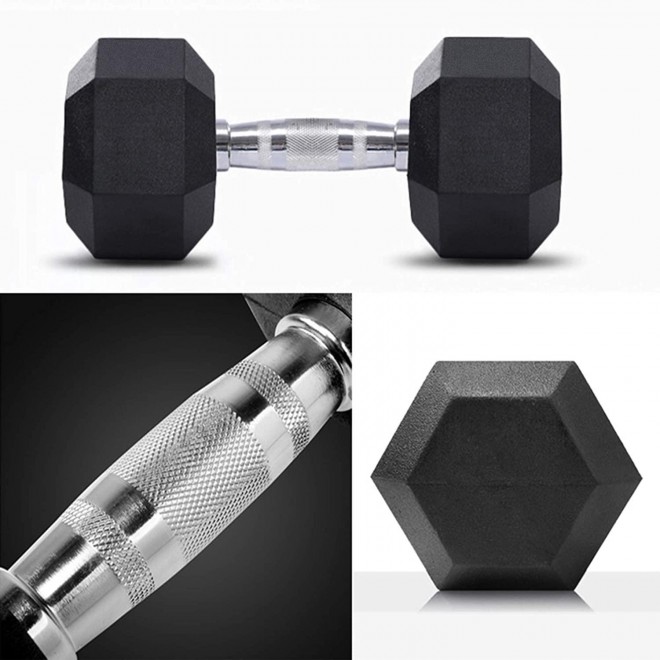 Hex Rubber Dumbbell with Metal Handles for Home Gym Strength Training Muscle Exercise Choose Weight (50lb, 60lb, 70lb, 80lb,90lb, 100lb)