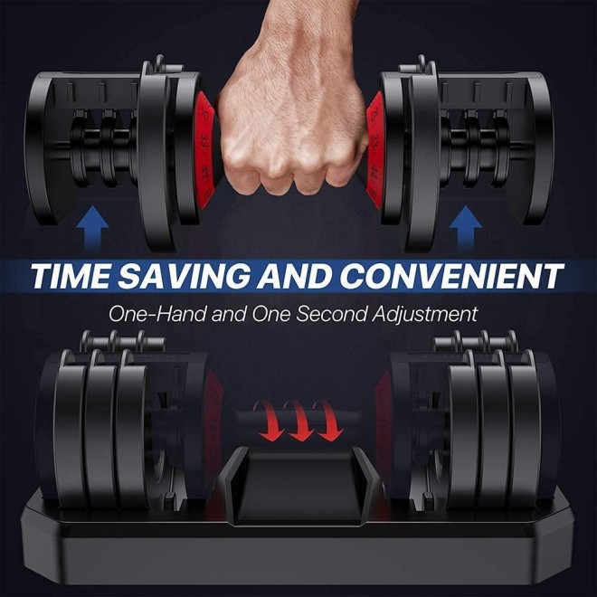 44 lbs Adjustable Dumbbell with Fast Automatic Adjustable Weights for Body Workout Home Gym