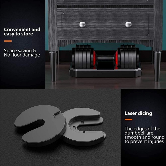 44 lbs Adjustable Dumbbell with Fast Automatic Adjustable Weights for Body Workout Home Gym