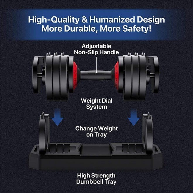 44 lbs Adjustable Dumbbell with Fast Automatic Adjustable Weights for Body Workout Home Gym