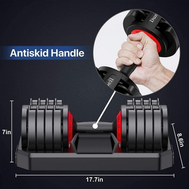 44 lbs Adjustable Dumbbell with Fast Automatic Adjustable Weights for Body Workout Home Gym