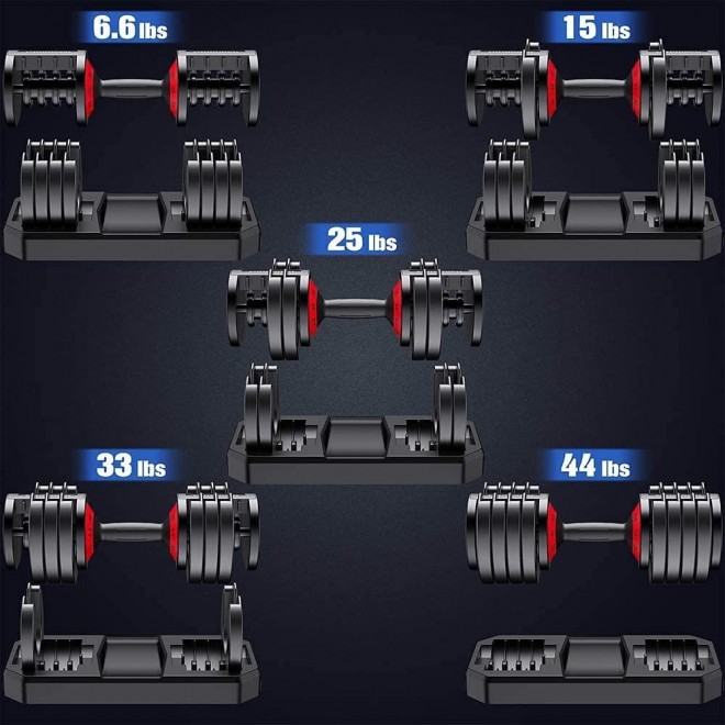 44 lbs Adjustable Dumbbell with Fast Automatic Adjustable Weights for Body Workout Home Gym
