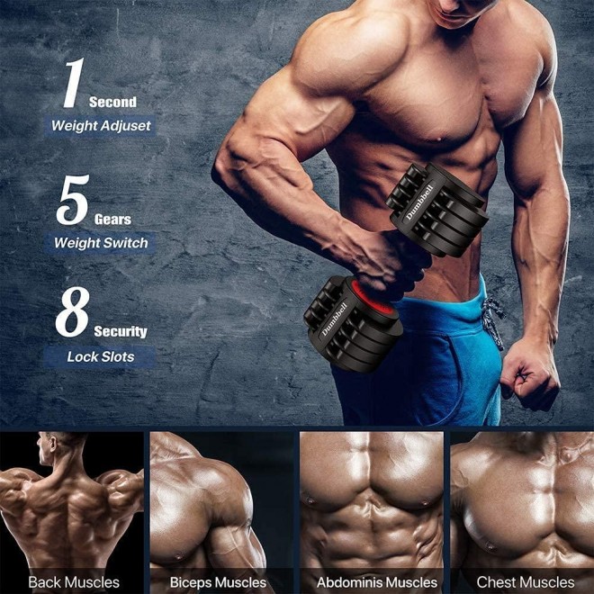 44 lbs Adjustable Dumbbell with Fast Automatic Adjustable Weights for Body Workout Home Gym