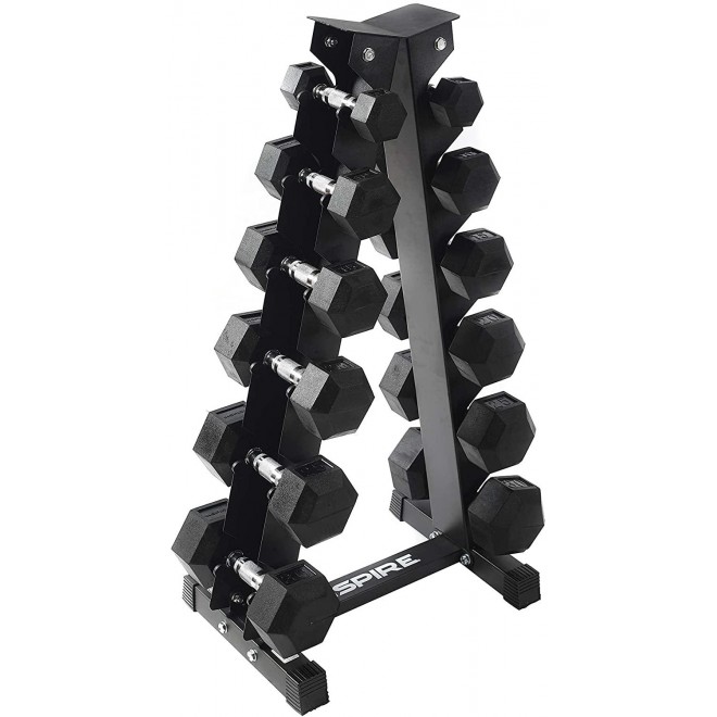 Inspire Fitness 210 lb. (5-30 lb.) Rubber Dumbbell Set with 6 pair Vertical Rack