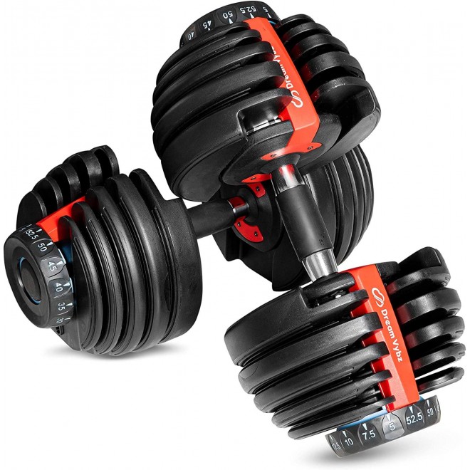 DREAM VYBZ (Single Adjustable Dumbbell 5 to 52.5 lbs| Home Gym | Weights |Barbell Weight |Exercise & Fitness Dumbbells| Adjustable Dumbbells |Weight Bench |Workout Equipment |dumbellsweights Set