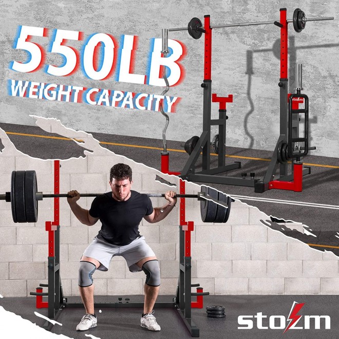 STOZM Premium Adjustable Barbell Rack, Squat Rack for Weight Lifting Training - Max Weight Capacity 550Lbs