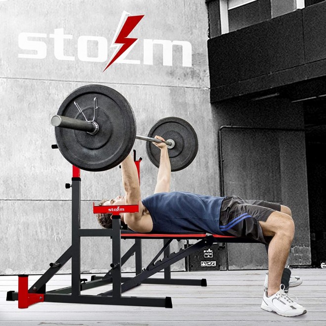 STOZM Premium Adjustable Barbell Rack, Squat Rack for Weight Lifting Training - Max Weight Capacity 550Lbs