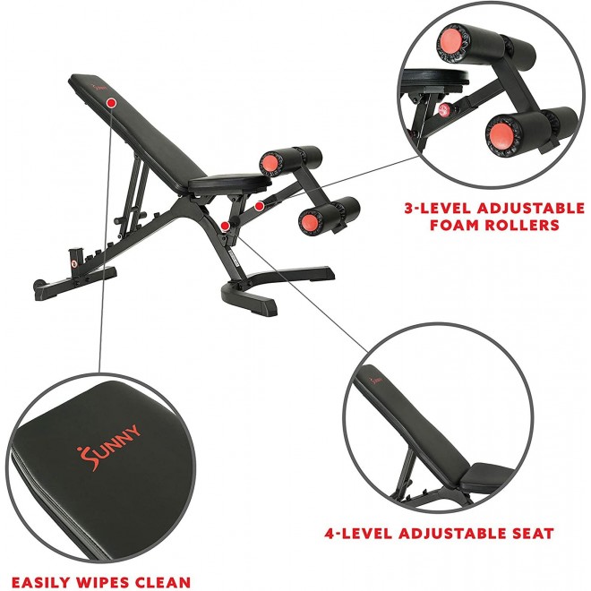 Sunny Health & Fitness Adjustable Power Zone Utility Heavy Duty Weight Bench