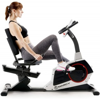 Marcy Regenerating Recumbent Exercise Bike with Adjustable Seat, Pulse Monitor and Transport Wheels ME-706