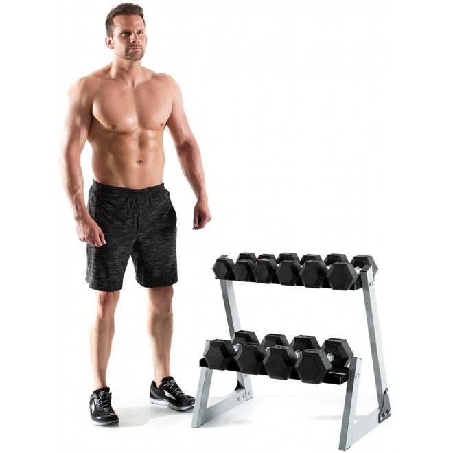 Weider 200 lb. Rubber Hex Dumbbell Set with Rack