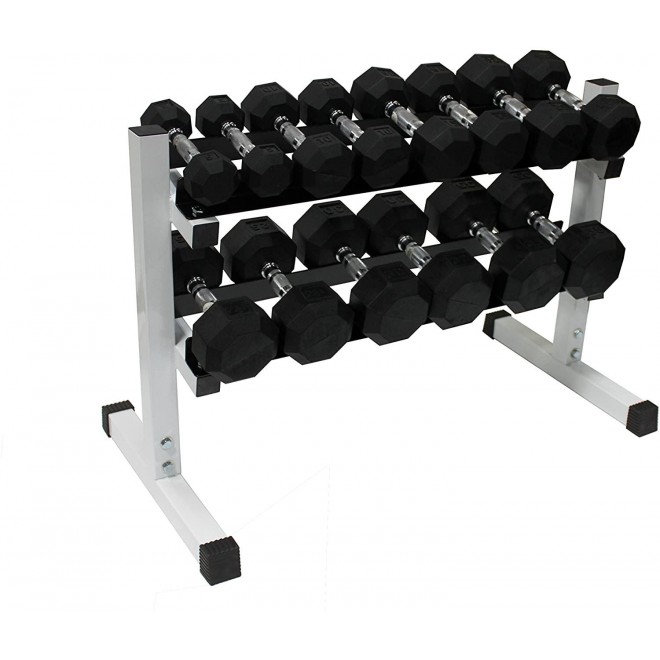 Ader 10 Pair Black Rubber Dumbbells 2, 3, 5, 8,10, 12,15,20,25, 30Lbs with 2 Tier 36