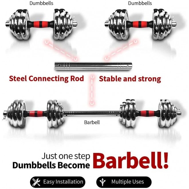66lbs Adjustable Cast Iron Dumbbell Sets with Portable Packing Box 2In1 Dumbbells Barbell with Connecting Rod, 30KG Home Gym Training Free Weight Set for Men and Women