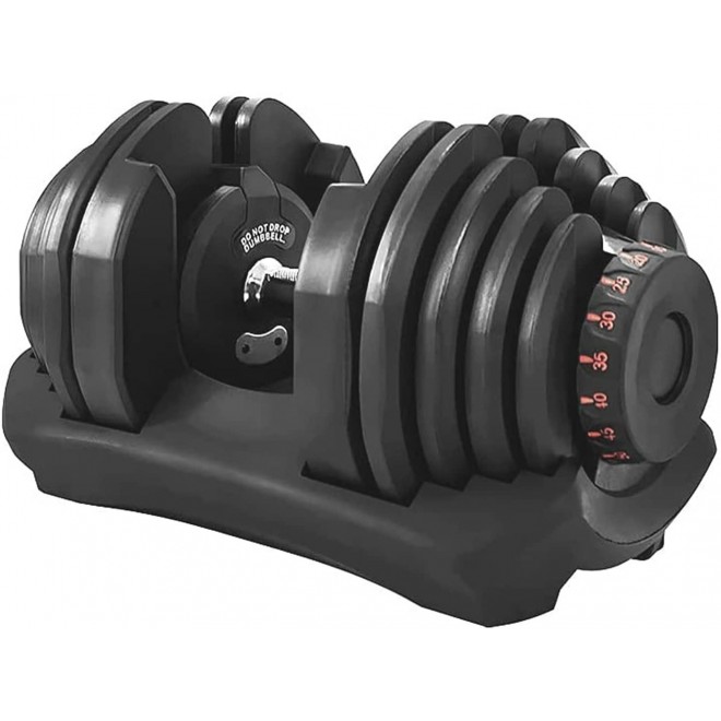 HolaHatha 10 to 90 Pound Adjustable Dumbbell Free Weight with Storage Tray for Home Gym Workout and Fitness Activities, Single