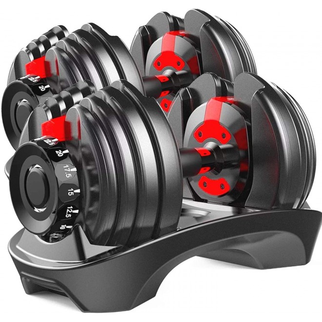 Adjustable Dumbbells (Set of 2) by Five Diamond Fitness, 52.5 lbs, Adjusts from 5 lbs to 52.5 lbs, 15 Different Weight Adjustments in One Set, Great for Home Workouts