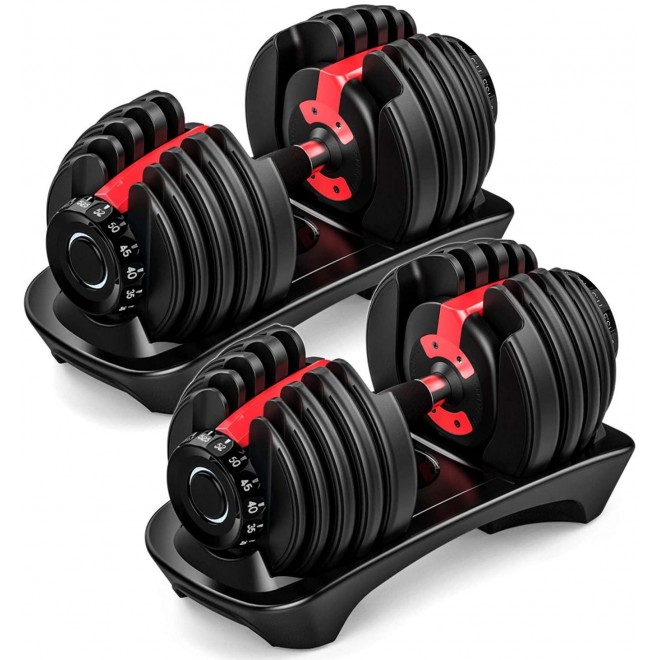 Aipephan Adjustable Dumbbell Weight to 52.5 Lbs, Black and Red, Professional Comprehensive Training Equipment for Home Gym, Non-Slip Handle for Strengt