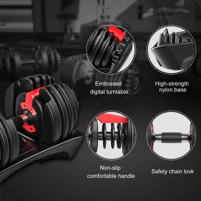 Aipephan Adjustable Dumbbell Weight to 52.5 Lbs, Black and Red, Professional Comprehensive Training Equipment for Home Gym, Non-Slip Handle for Strengt